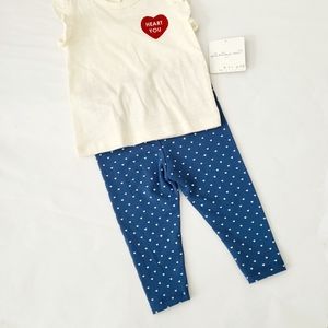 New Starting Out 9M cream tee with heart print pants. Perfect for Valentines Day